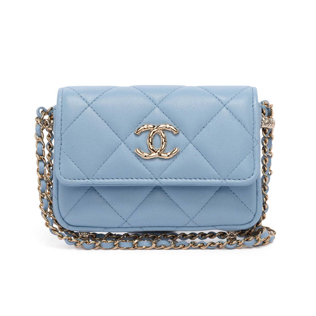 chl Light Blue Calfskin Clutch With Chain Wallet - Handbag & Wallet Accessories