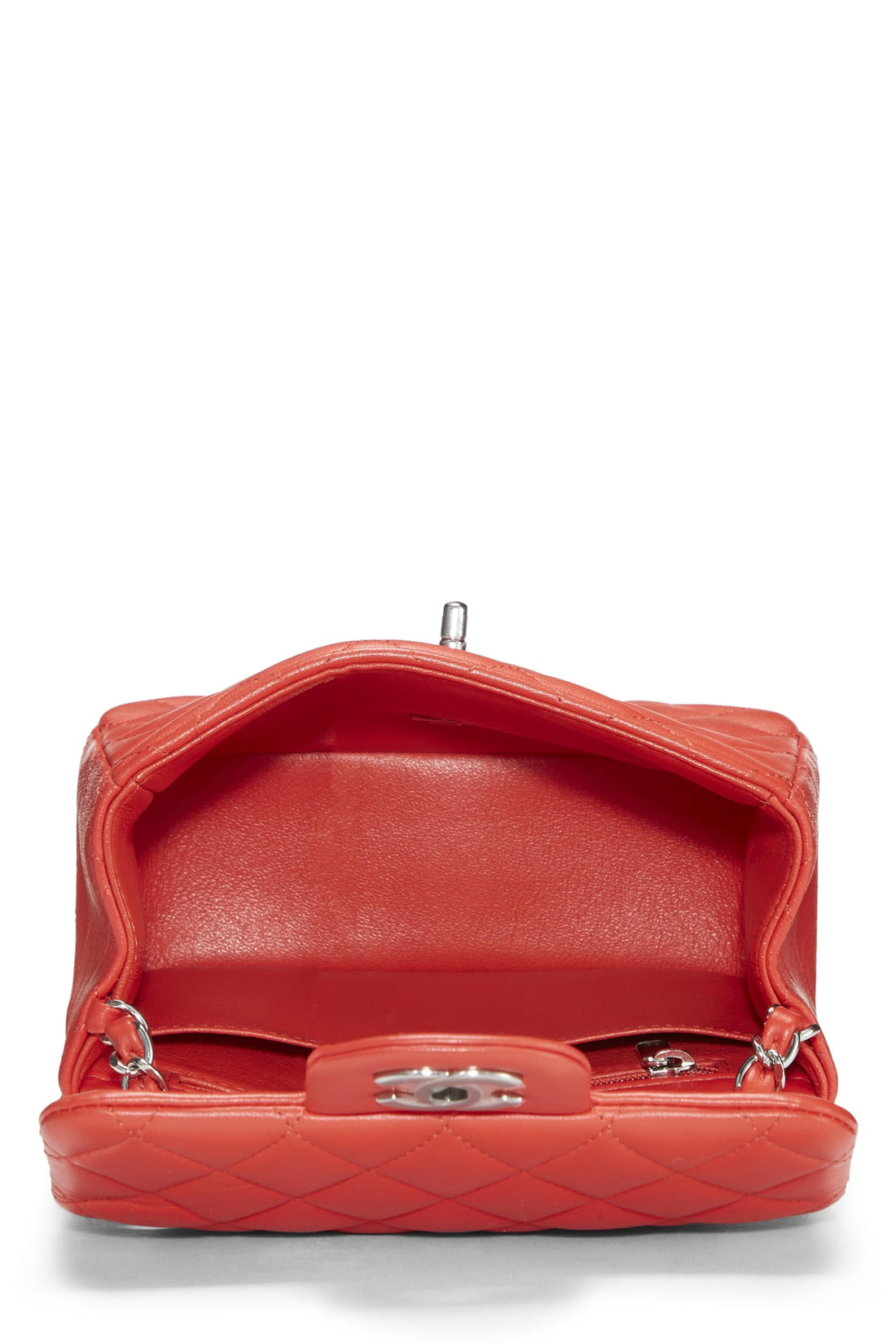 Chl,  Red Quilted Lambskin Classic Square Flap Mini, Red - Loose Stones