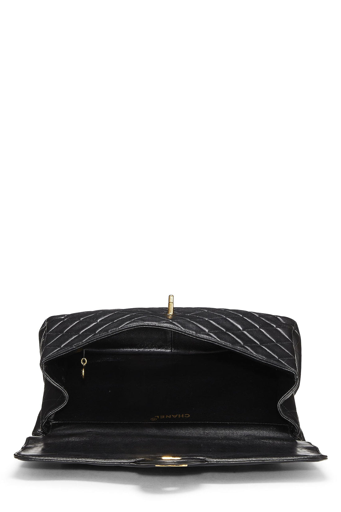 Chl,  Black Quilted Lambskin Double Sided Classic Flap Jumbo, Black - Loose Stones