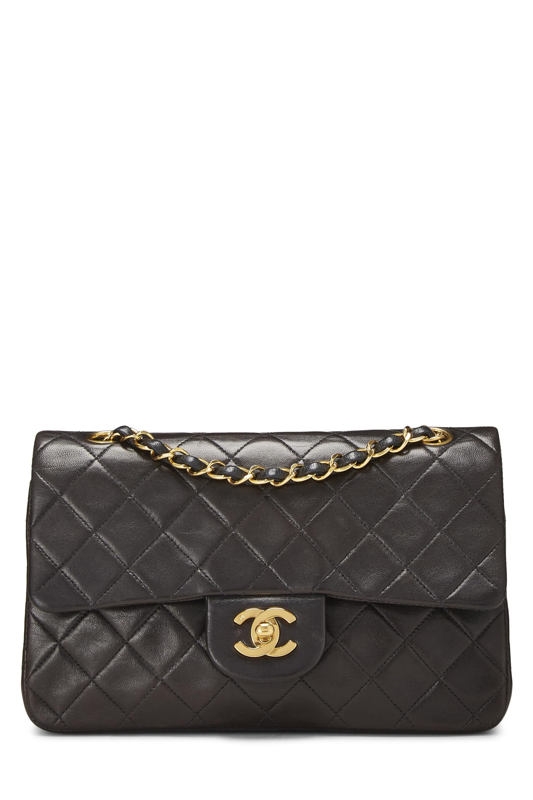 Chl,  Black Quilted Lambskin Classic Double Flap Small, Black - Loose Stones - 6