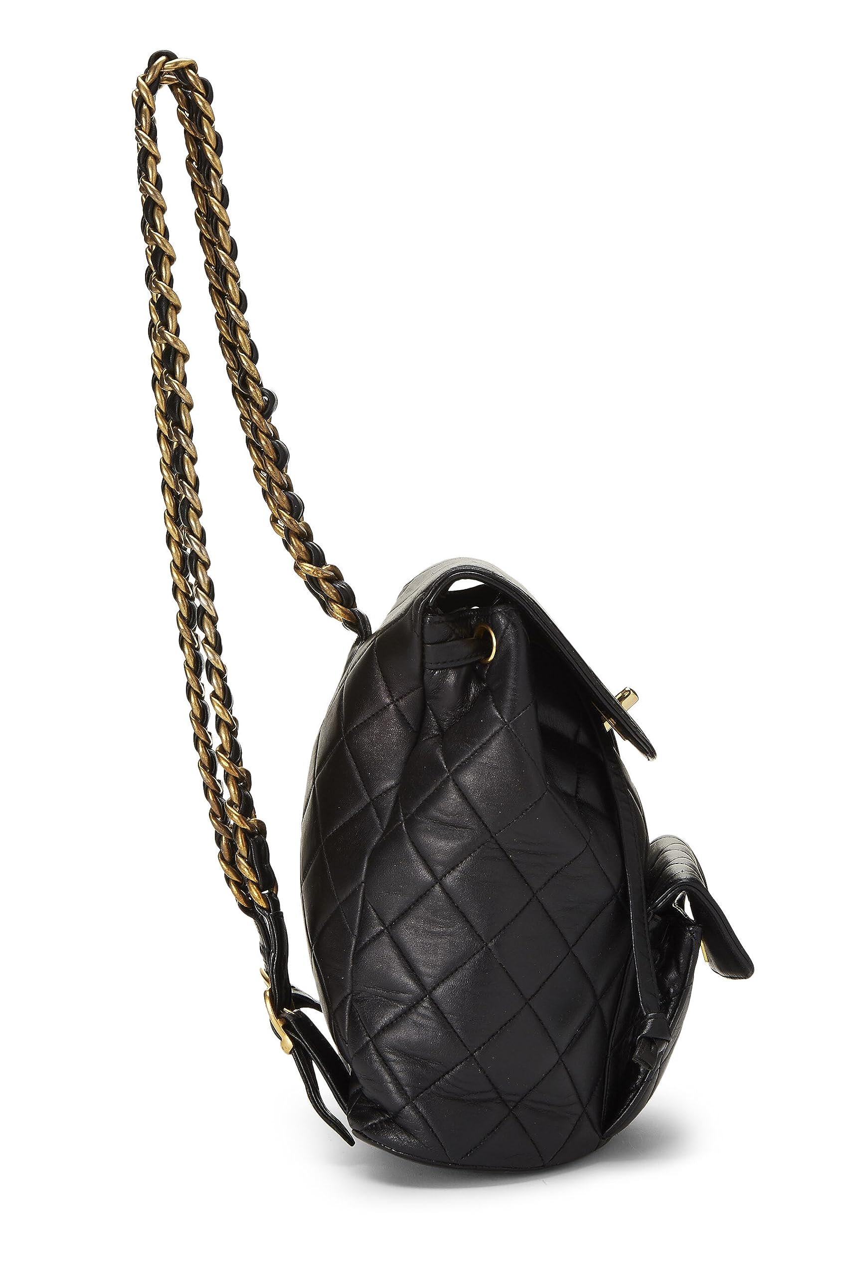 Chl,  Black Quilted Lambskin 'CC' Classic Backpack Small, Black - Loose Stones - 4