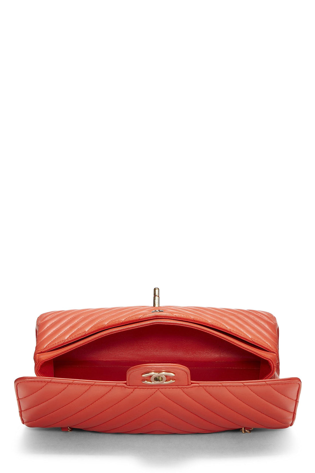 Chl,  Orange Chevron Lambskin Classic Double Flap Medium, Black - Loose Stones