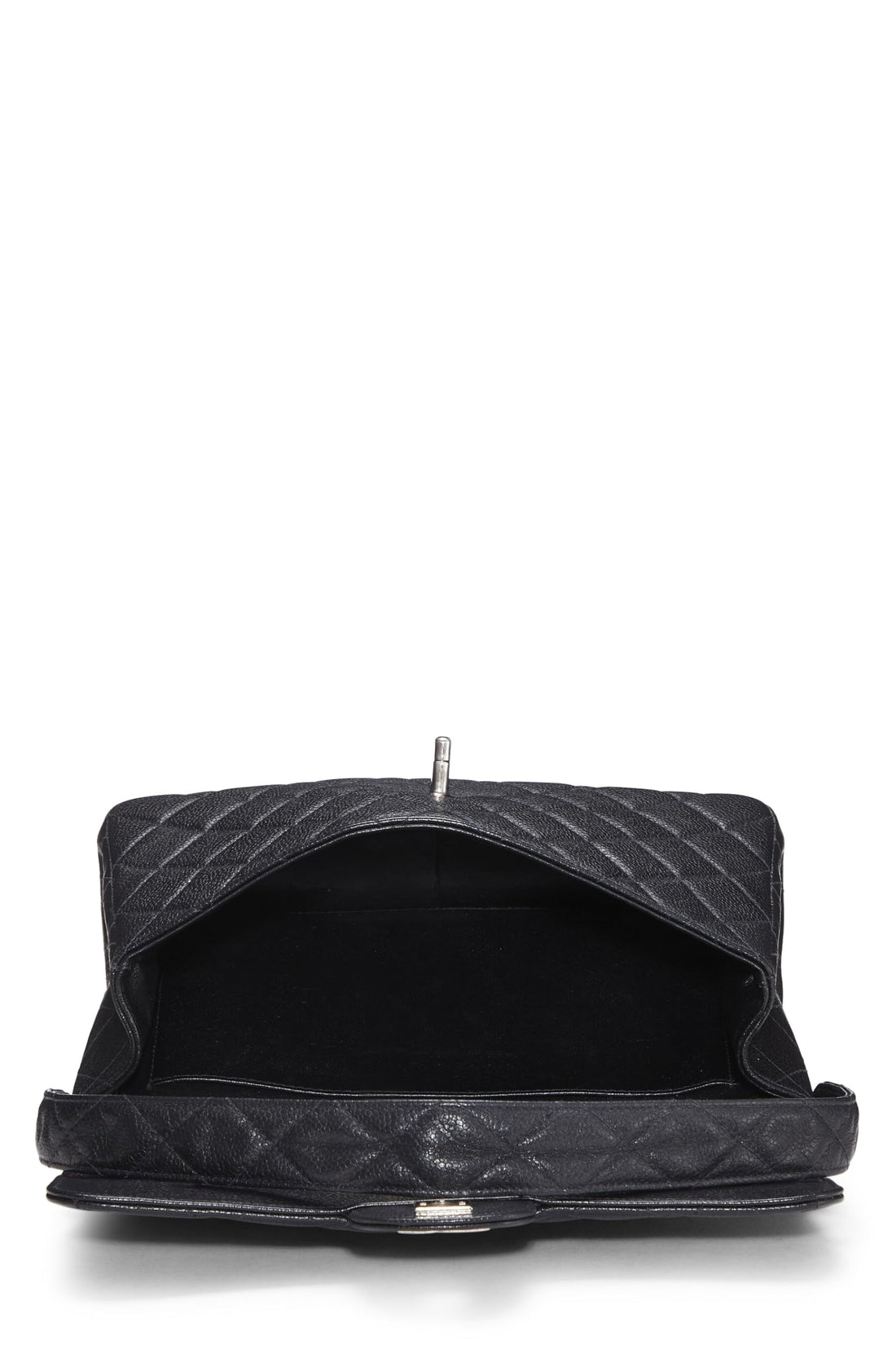 Chl,  Black Quilted Caviar Double Sided Classic Flap Medium, Black - Loose Stones