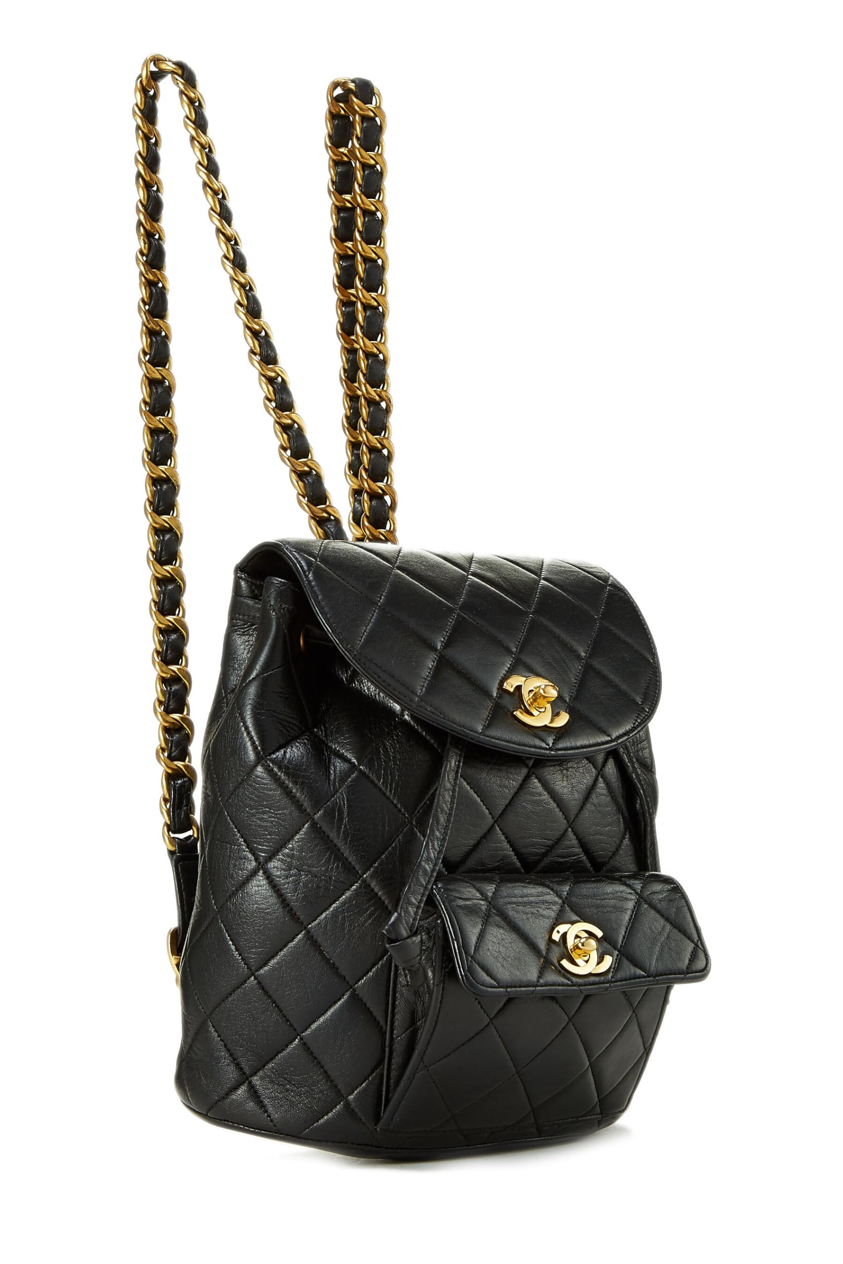 Chl,  Black Quilted Lambskin 'CC' Classic Backpack Medium, Black - Loose Stones - 5