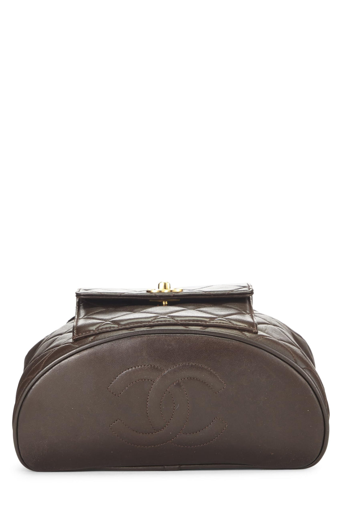 Chl,  Brown Quilted Lambskin 'CC' Classic Backpack Small, Brown - Loose Stones