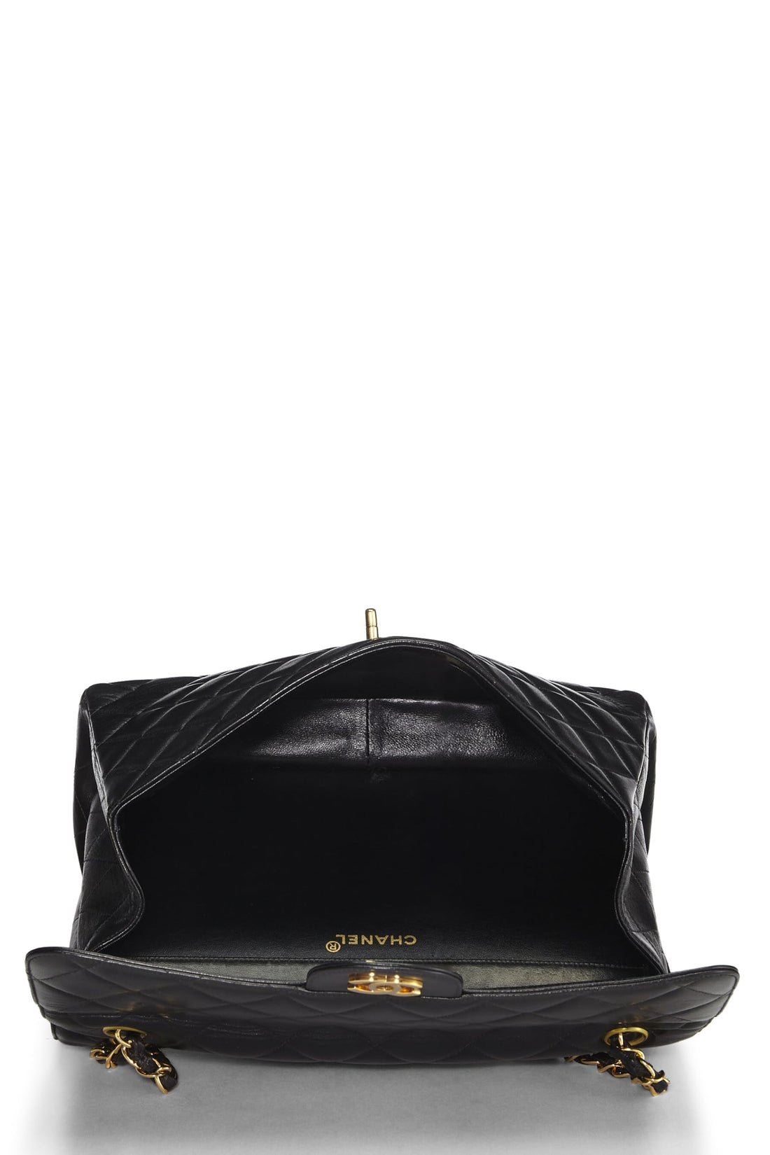 Chl,  Black Quilted Lambskin Double Sided Classic Flap Jumbo, Black - Loose Stones
