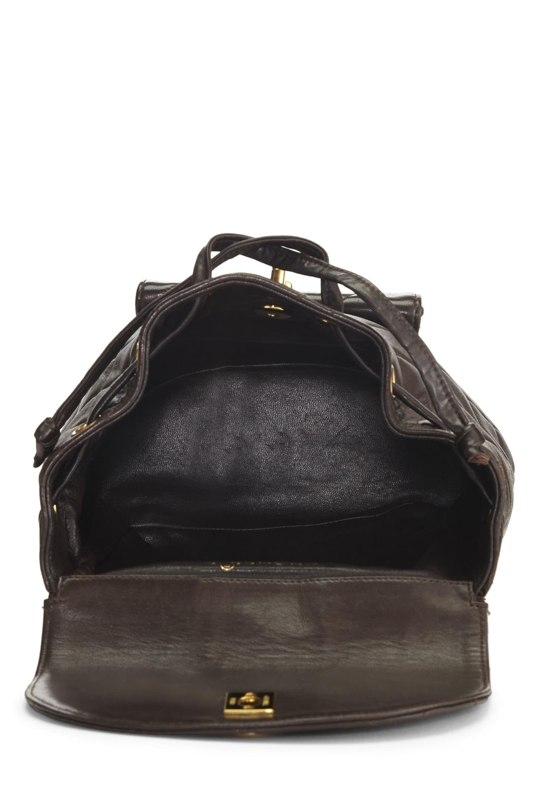 Chl,  Brown Quilted Lambskin 'CC' Classic Backpack Small, Brown - Loose Stones