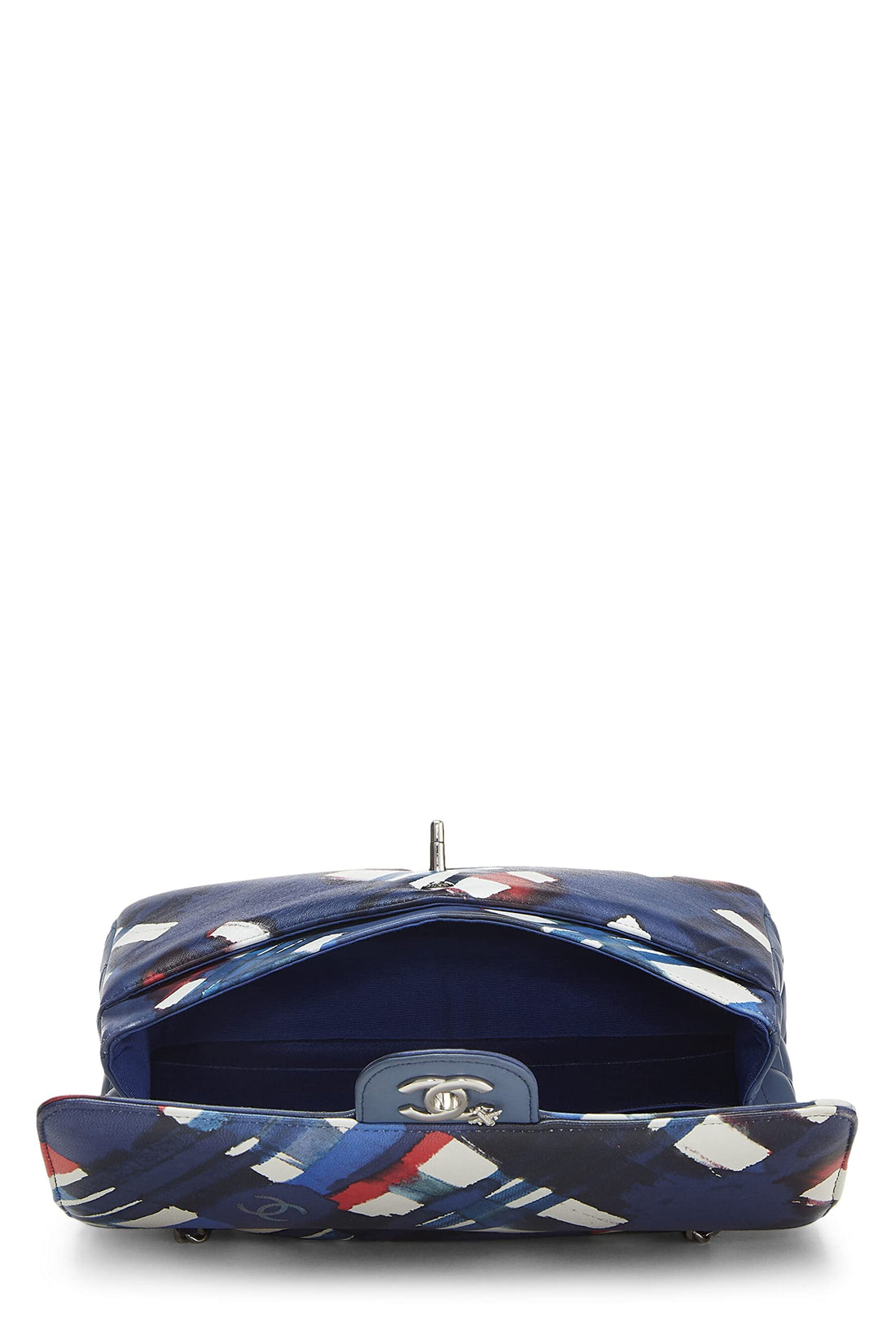 Chl,  Blue & Red Calfskin Airline Classic Double Flap Medium, Blue - Loose Stones