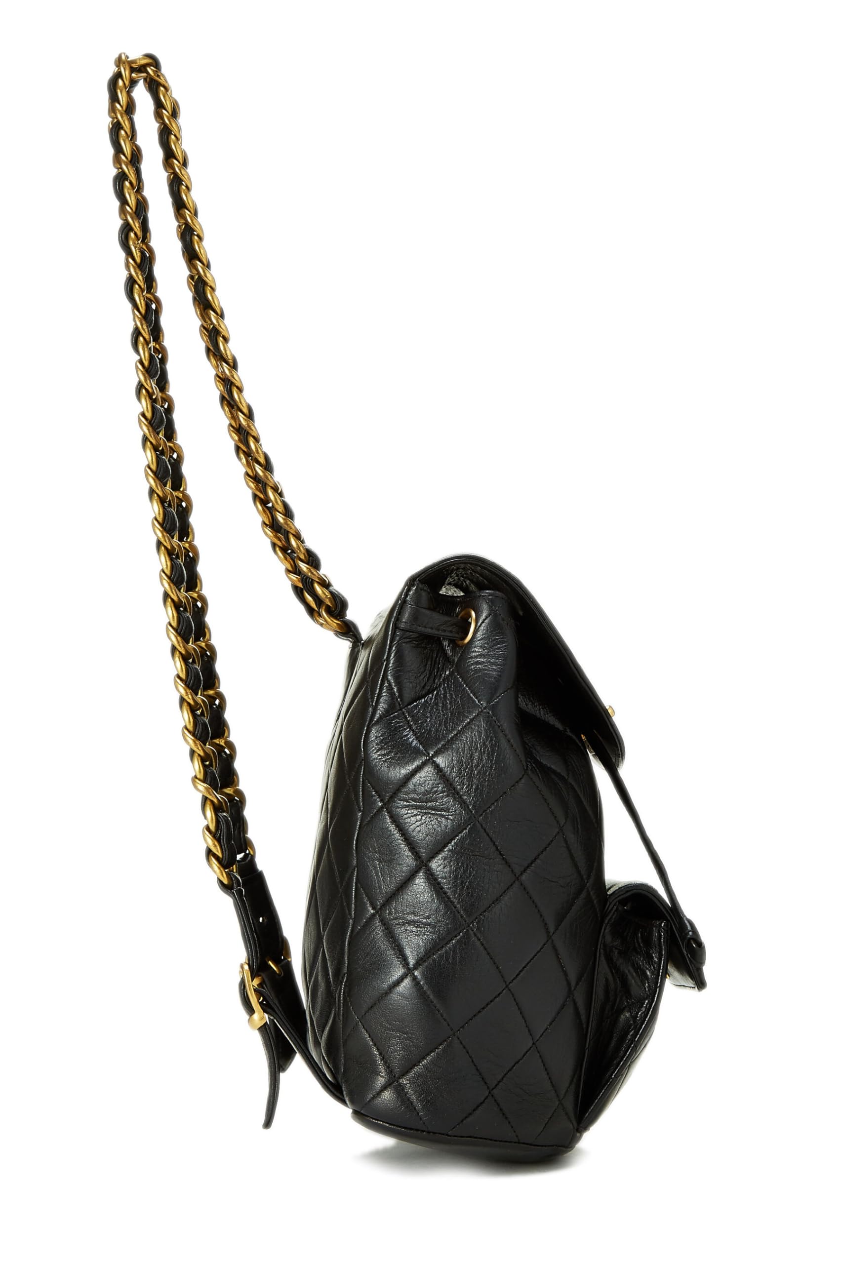 Chl,  Black Quilted Lambskin 'CC' Classic Backpack Medium, Black - Loose Stones - 4