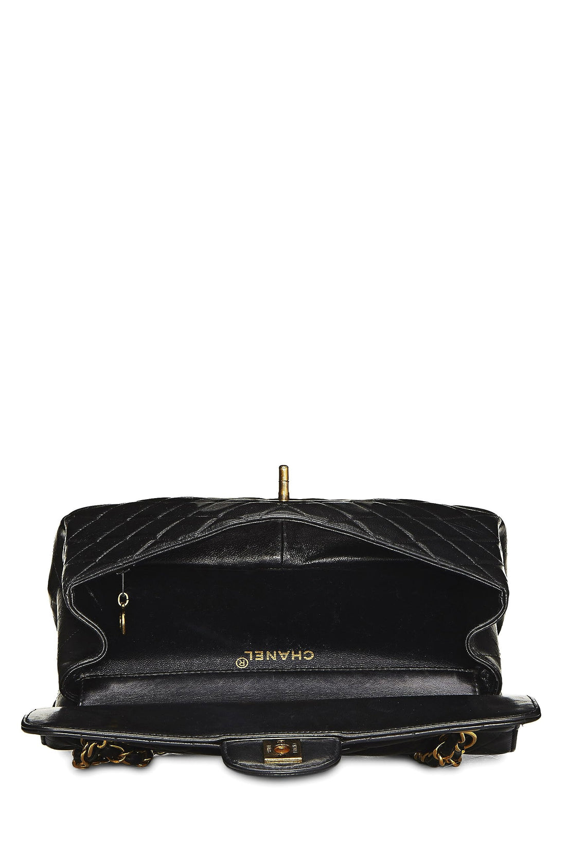 Chl,  Black Quilted Lambskin Double Sided Classic Flap Medium, Black - Loose Stones