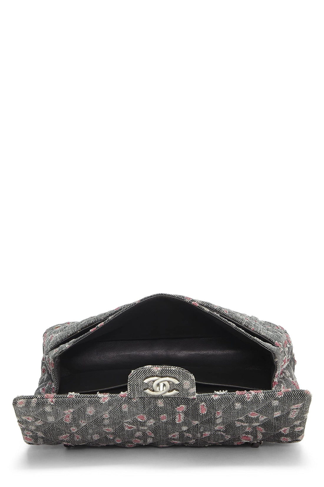 Chl,  Grey & Pink Distressed Denim Classic Double Flap Medium, Pink - Loose Stones