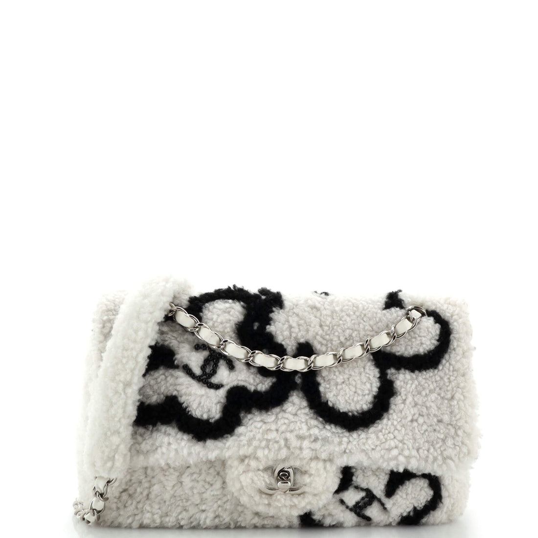 CHANEL Classic Single Flap Bag Pearl Embellished Shearling Jumbo - Handbag & Wallet Accessories