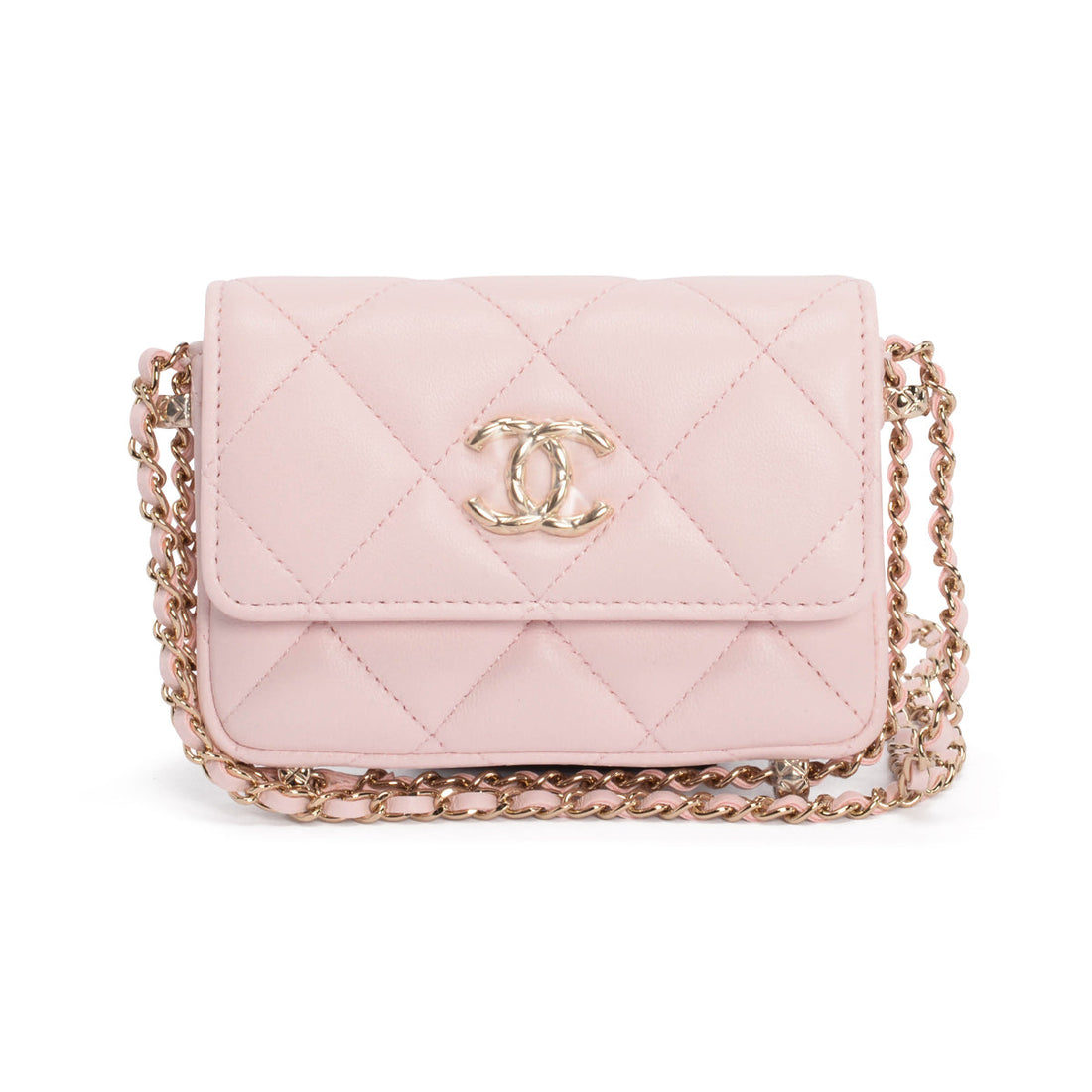 chl Light Pink Calfskin Clutch With Chain Wallet - Handbag & Wallet Accessories