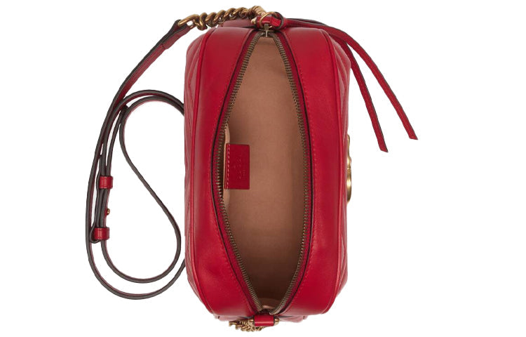 (WMNS) Gucci GG Marmont Gold Logo Leather Chain Small Red Classic Shoulder Messenger Bag 447632-DTD1T-6433 - Shoulder Bags - 9