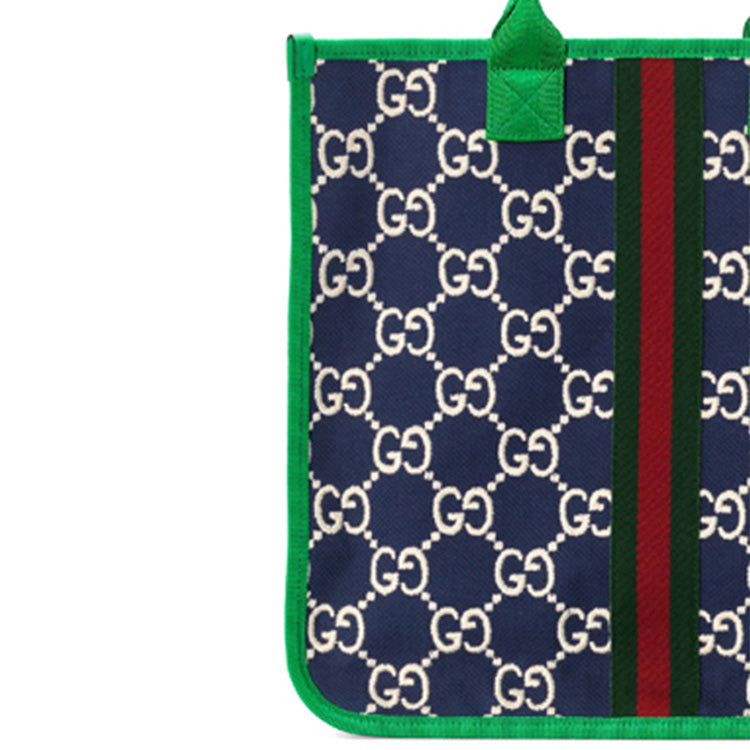 (WMNS) Gucci Logo Stripe Webbing Tote Kids Kid's Navy Blue / Green HandBag 605831-H0GA0-4974 - HandBag - 7