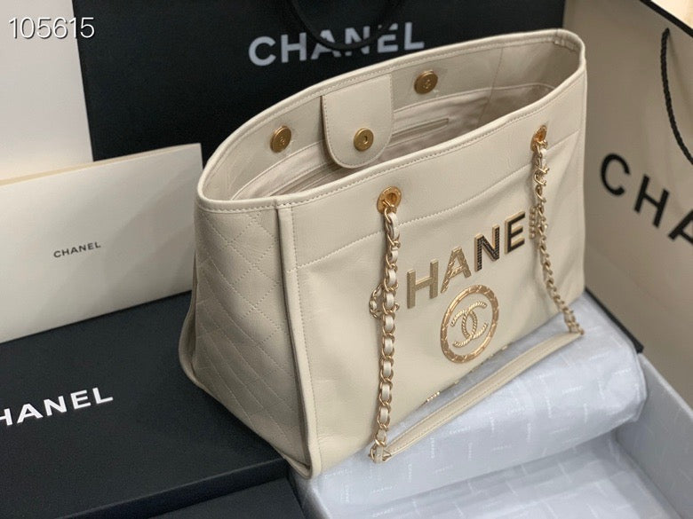 Chanel Shopping 40 White Leather 40x31x21cm