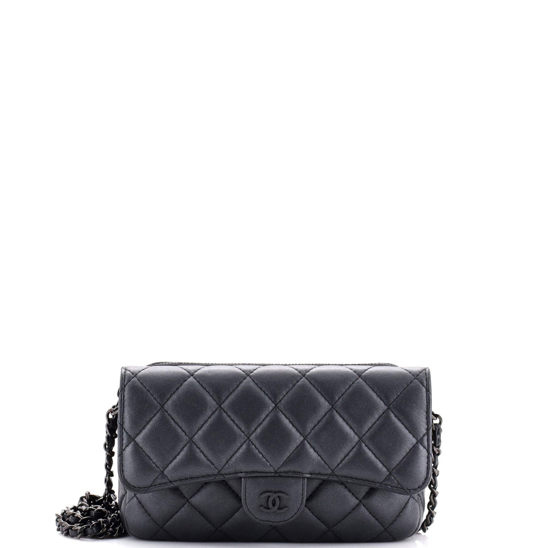 CHANEL So Black Classic Flap Phone Holder with Chain Quilted Lambskin - Handbag & Wallet Accessories