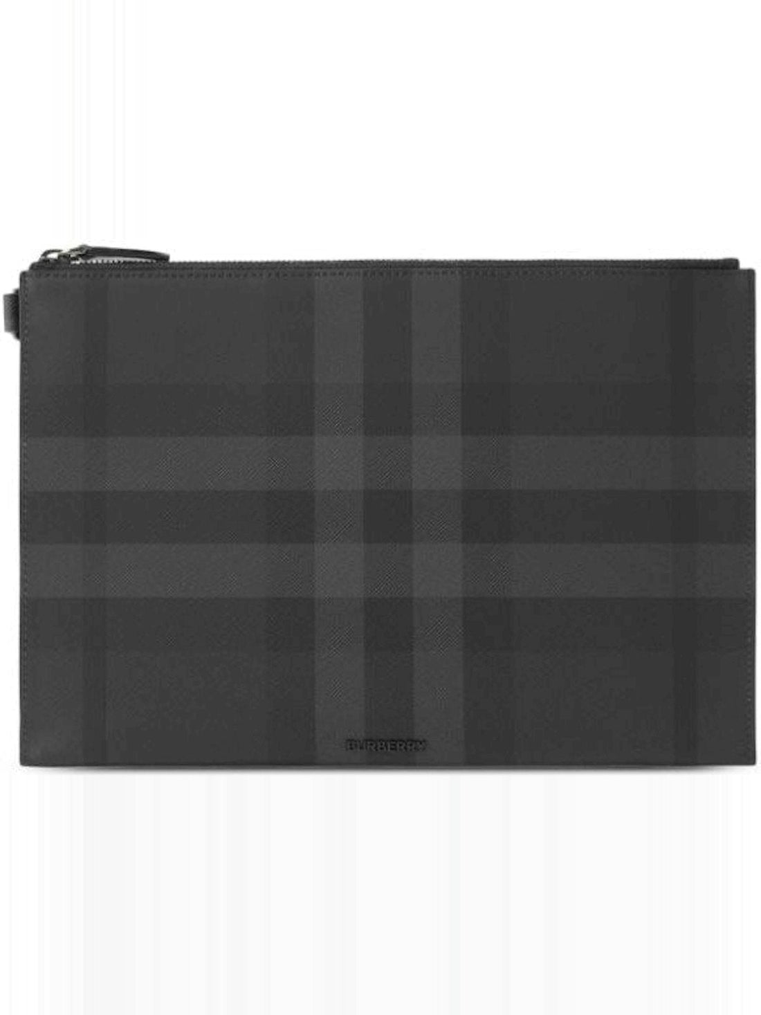 EDIN CHARCOAL CHECKED LEATHER CLUTCH - BAGS
