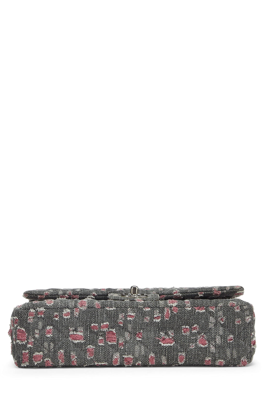 Chl,  Grey & Pink Distressed Denim Classic Double Flap Medium, Pink - Loose Stones