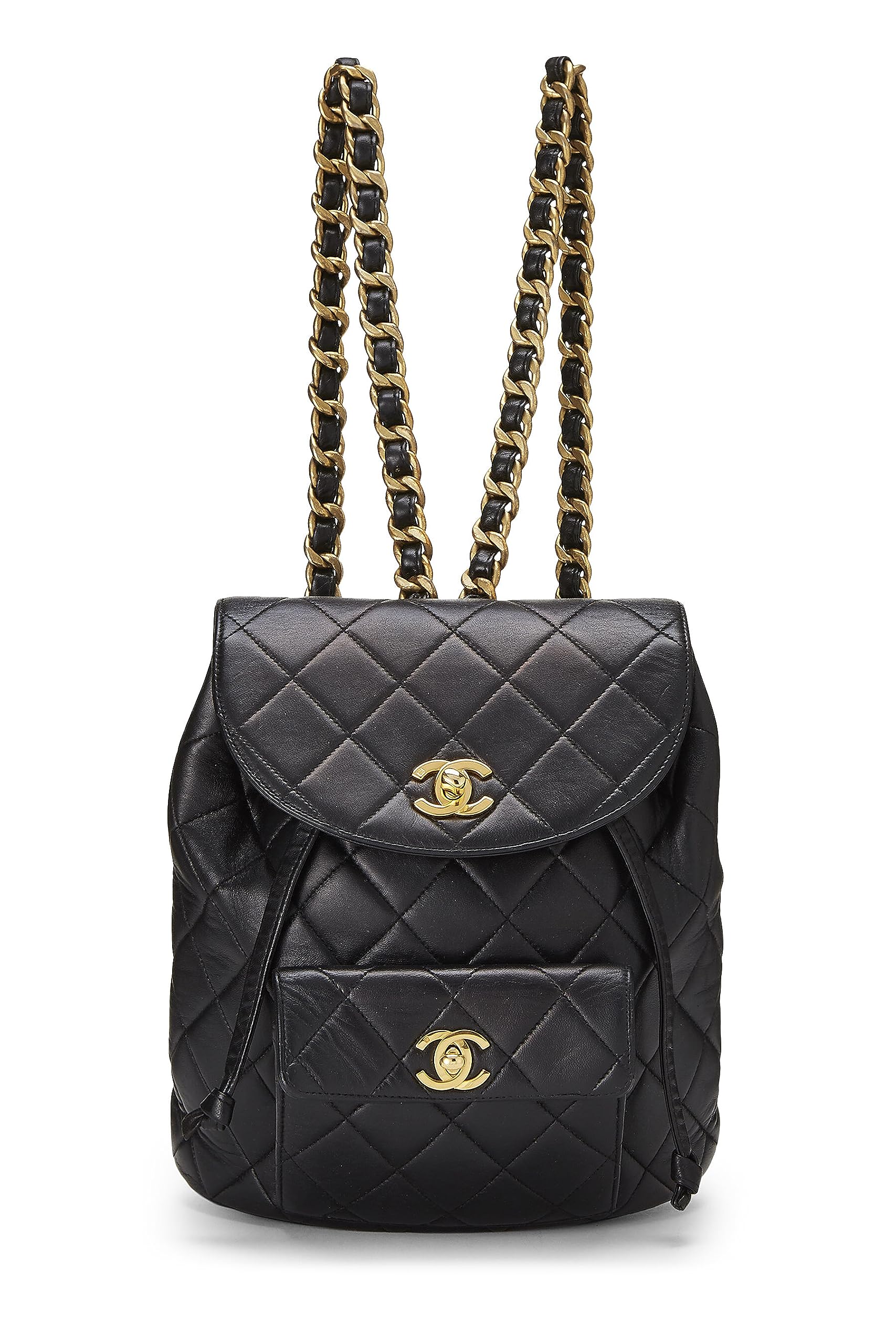 Chl,  Black Quilted Lambskin 'CC' Classic Backpack Small, Black - Loose Stones - 6