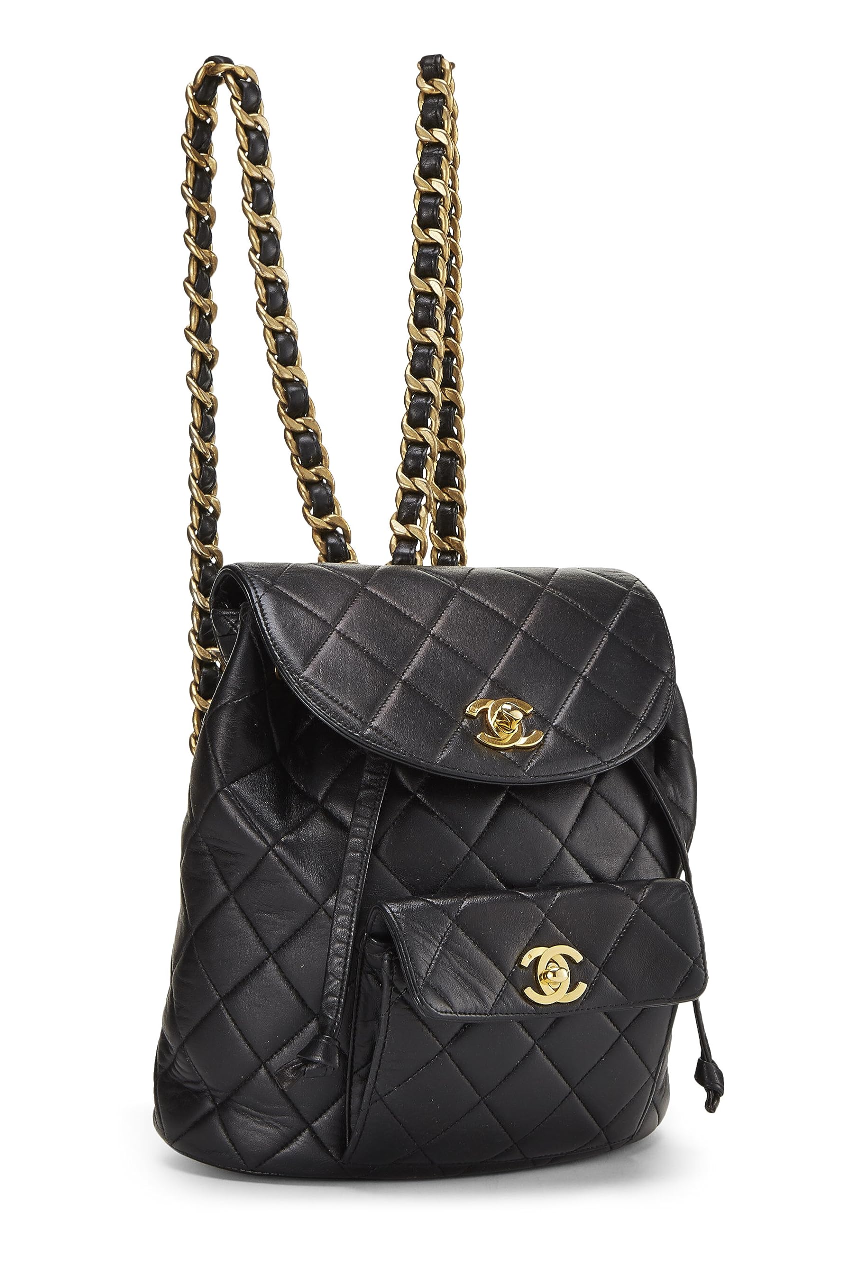 Chl,  Black Quilted Lambskin 'CC' Classic Backpack Small, Black - Loose Stones - 5