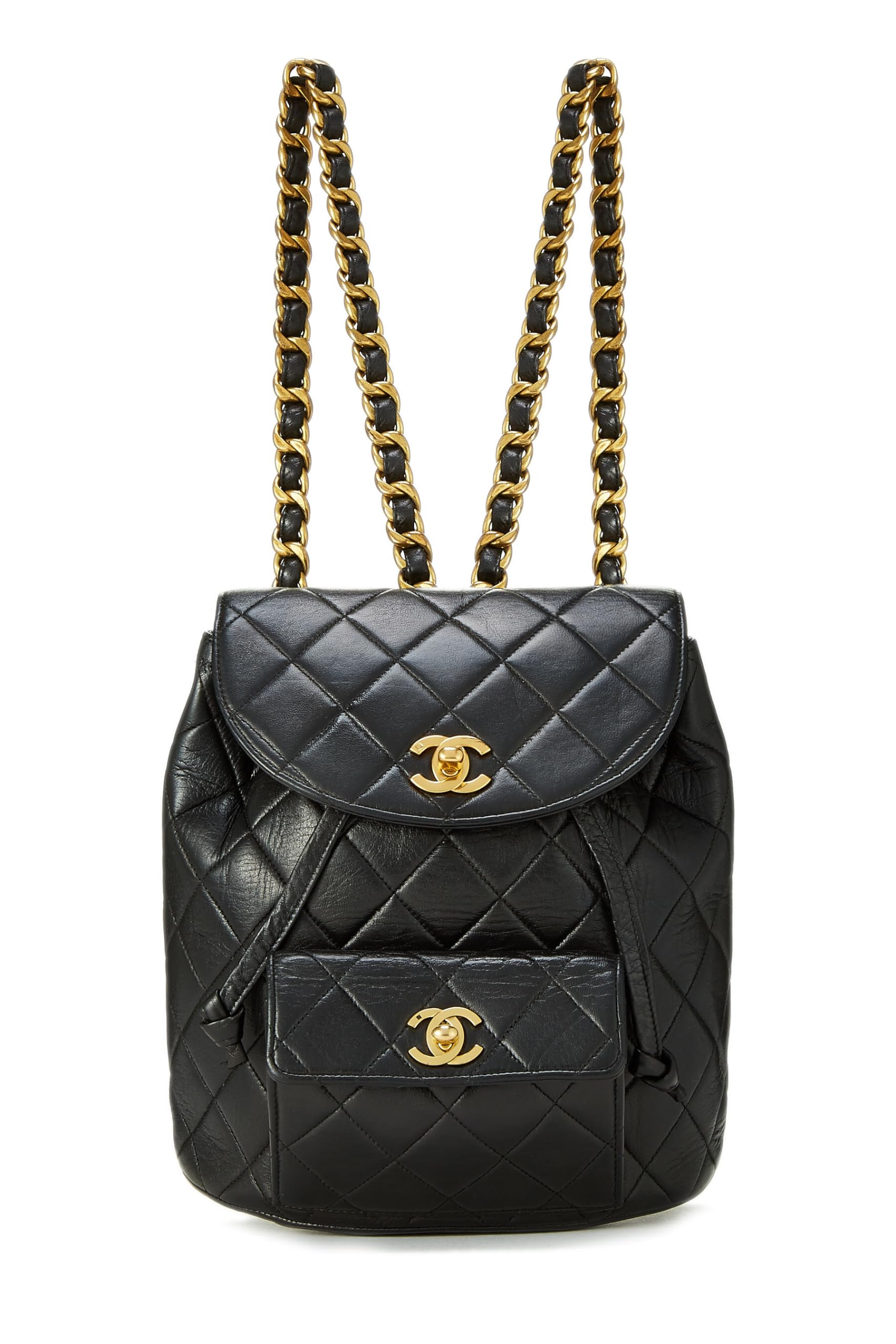 Chl,  Black Quilted Lambskin 'CC' Classic Backpack Medium, Black - Loose Stones - 6
