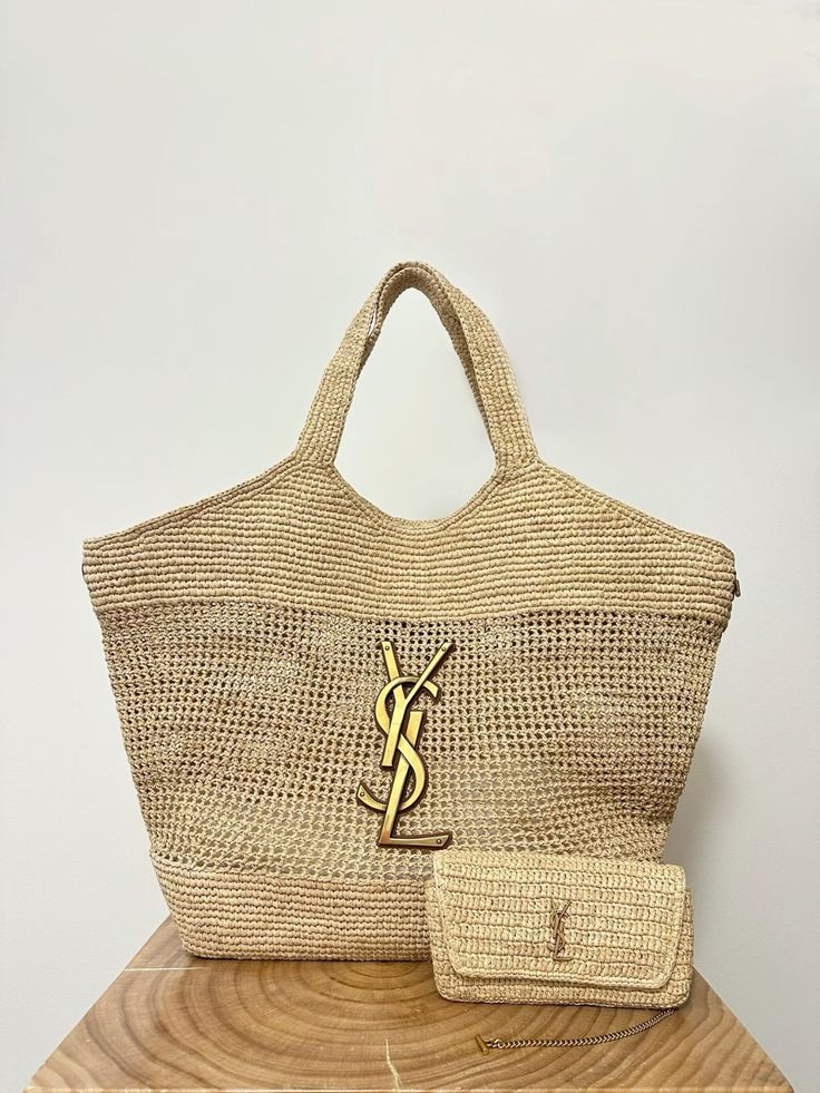 SAINT LAURENT YSL Raffia Icare Tote Bag