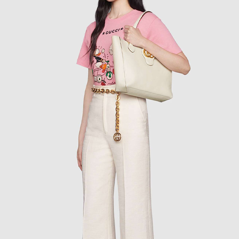 (WMNS) GUCCI Gold Label Logo Leather Tote Shoulder Bag Small White Handbag 652680-1U10T-9022 - Handbag - 8
