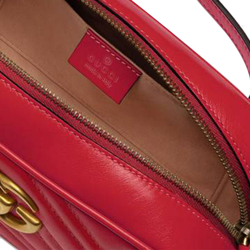 (WMNS) Gucci GG Marmont Gold Logo Leather Chain Small Red Classic Shoulder Messenger Bag 447632-DTD1T-6433 - Shoulder Bags - 10
