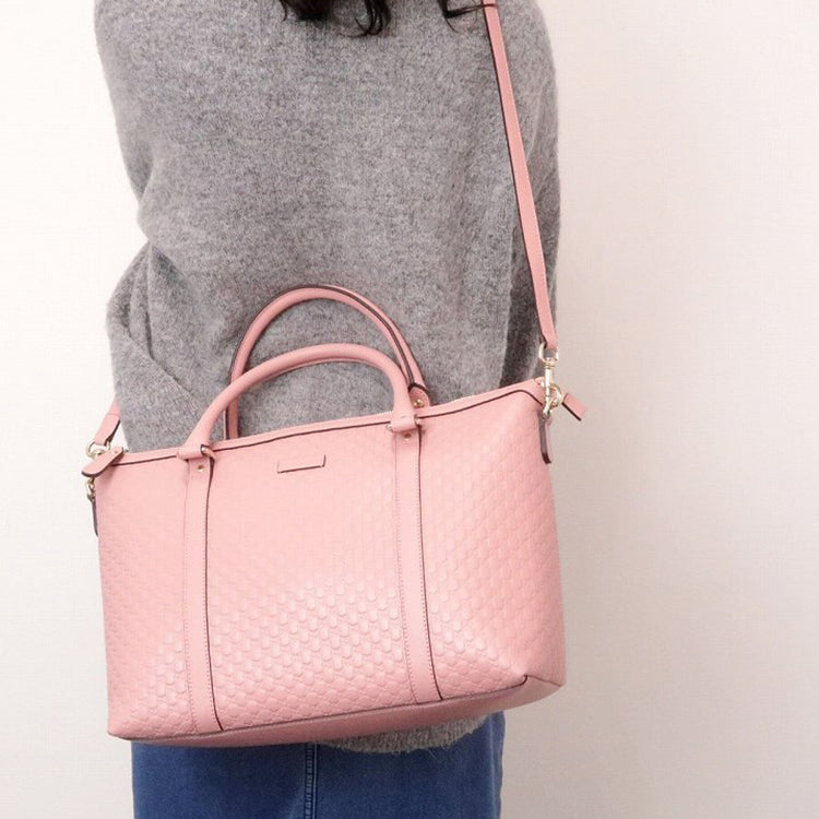 (WMNS) GUCCI Logo Embossing Leather Tote Pink Candy Handbag 449655-BMJ1G-5806 - Shoulder Bags - 8