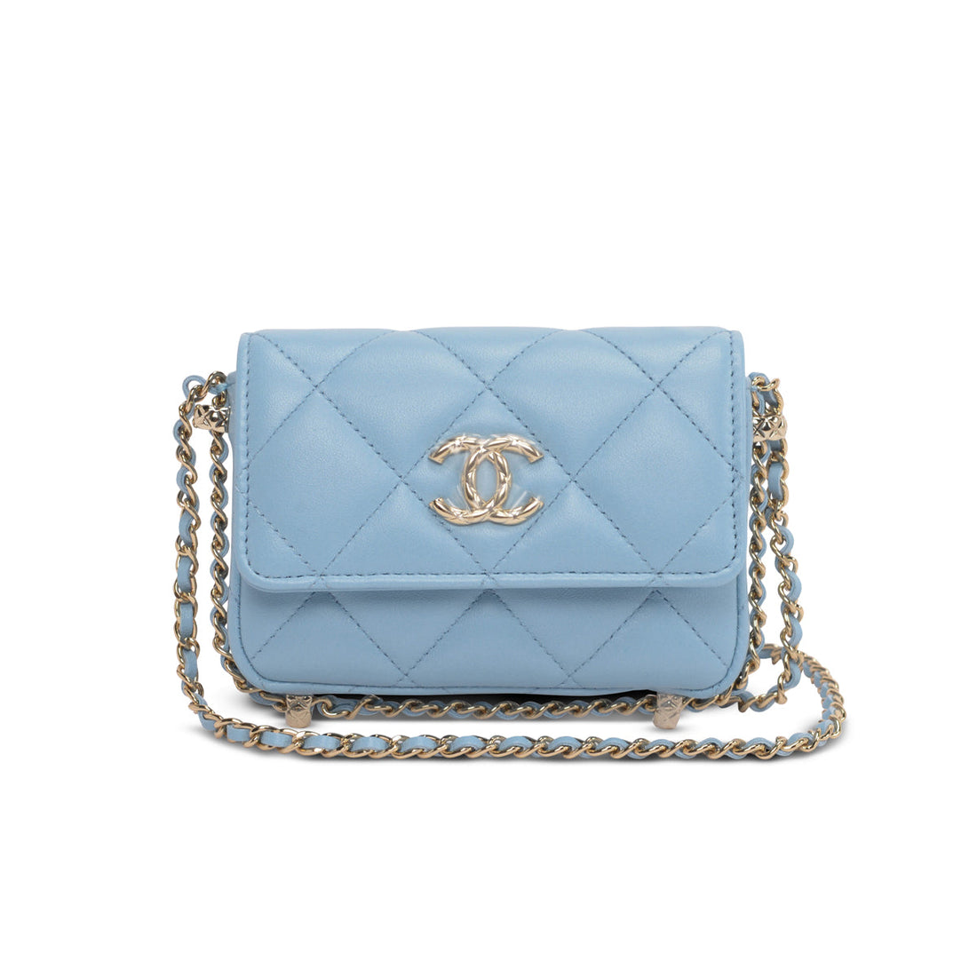 chl Light Blue Calfskin Clutch With Chain Wallet - Handbag & Wallet Accessories