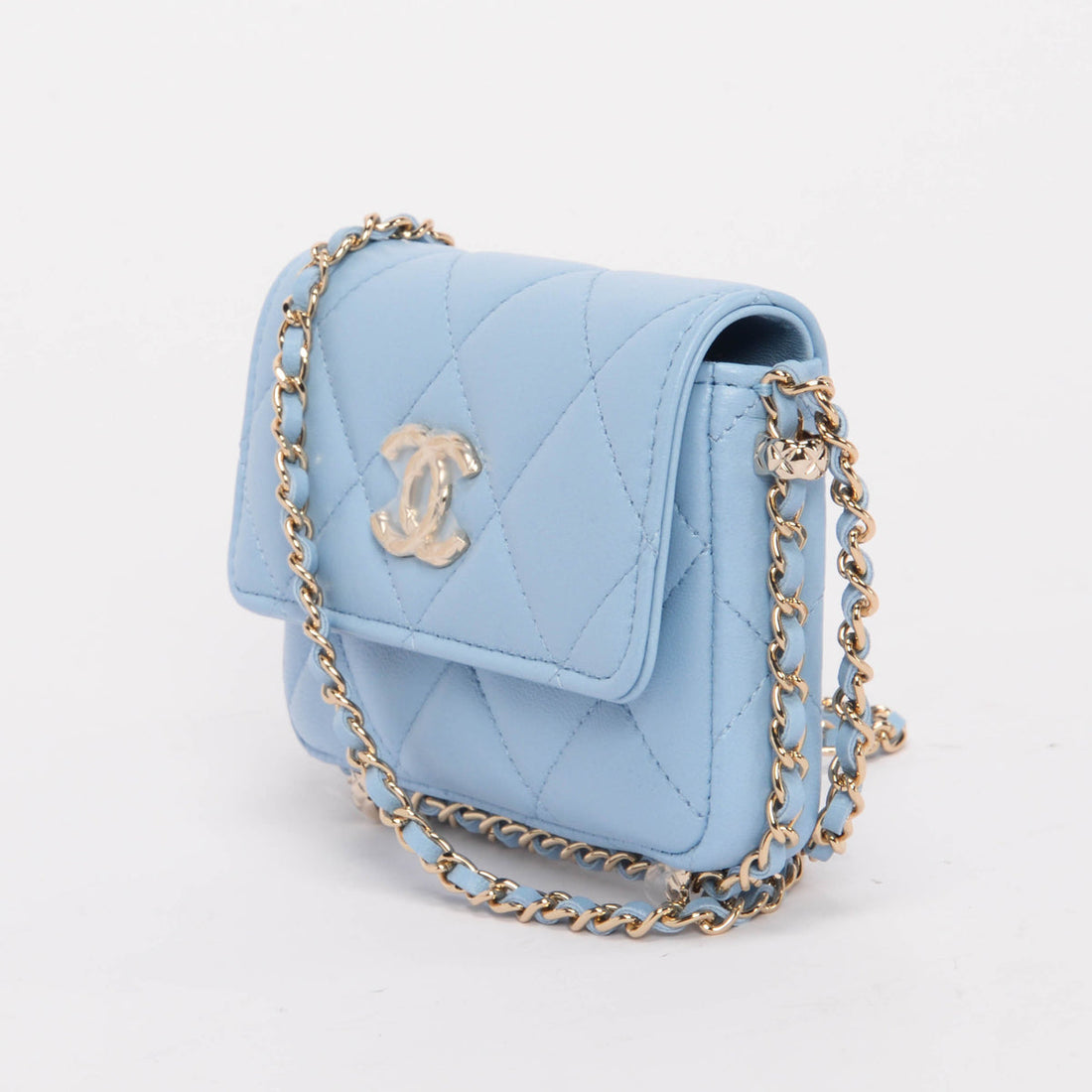 chl Light Blue Calfskin Clutch With Chain Wallet - Handbag & Wallet Accessories