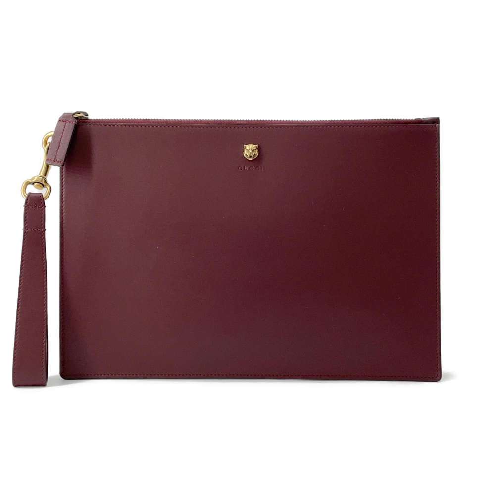 GUCCI Animalier Clutch Bag Bordeaux 428724 Leather - Bags