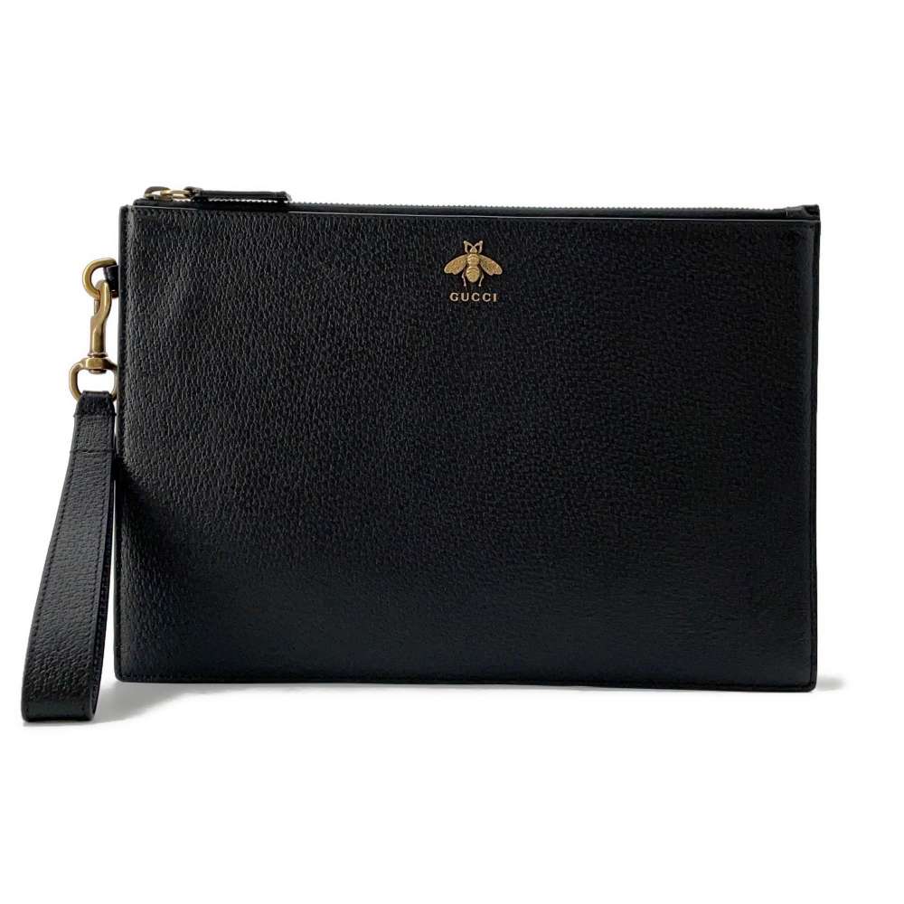 GUCCI Animalier BEE Clutch Bag Black 523684 Leather - Bags