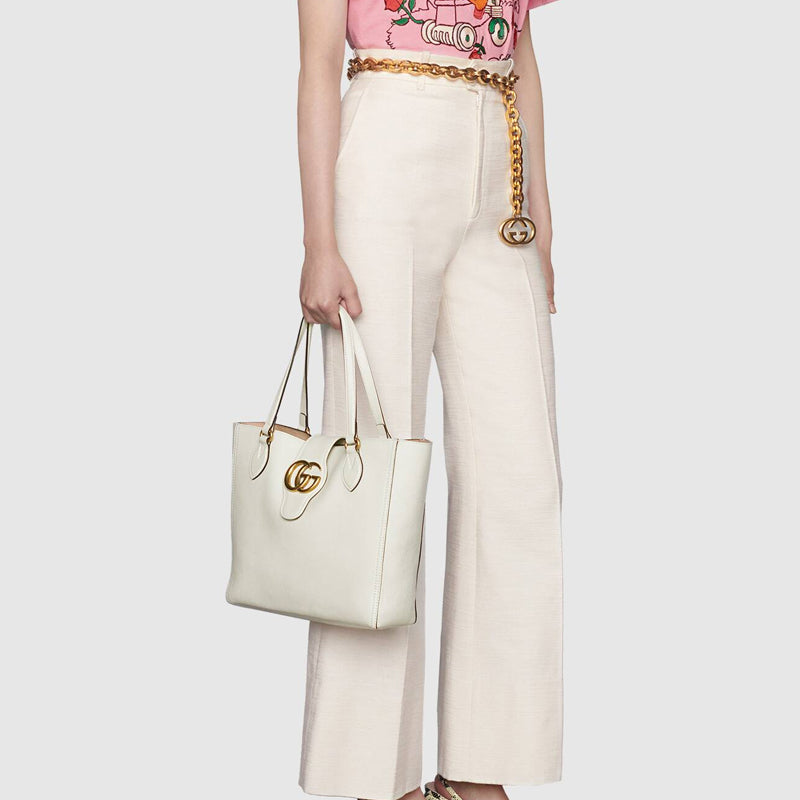 (WMNS) GUCCI Gold Label Logo Leather Tote Shoulder Bag Small White Handbag 652680-1U10T-9022 - Handbag - 9