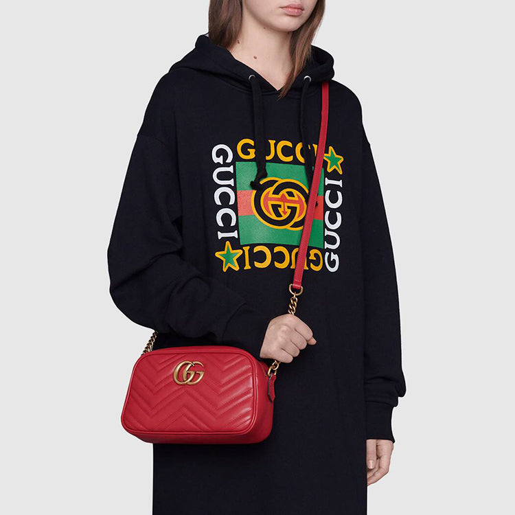 (WMNS) Gucci GG Marmont Gold Logo Leather Chain Small Red Classic Shoulder Messenger Bag 447632-DTD1T-6433 - Shoulder Bags - 11