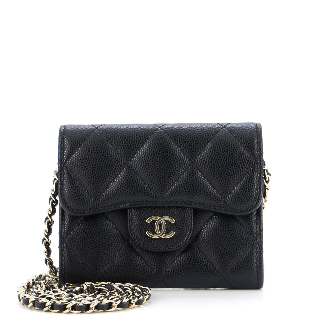 CHANEL Classic Flap Card Holder on Chain Quilted Caviar Mini - Handbag & Wallet Accessories