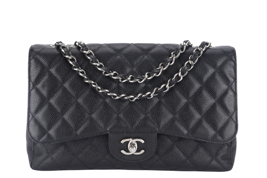 CHANEL CLASSIC JUMBO (1317xxxx ) BLACK CAVIAR SILVER HARDWARE WITH  AND DUST COVER - Bags
