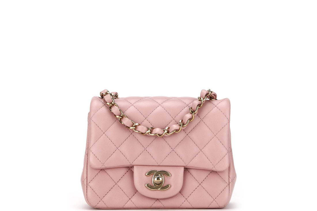 CHANEL CLASSIC MINI SQUARE (LPTUxxxx) POWDER PINK CALF LEATHER LIGHT GOLD HARDWARE, WITH DUST COVER & BOX - Bags