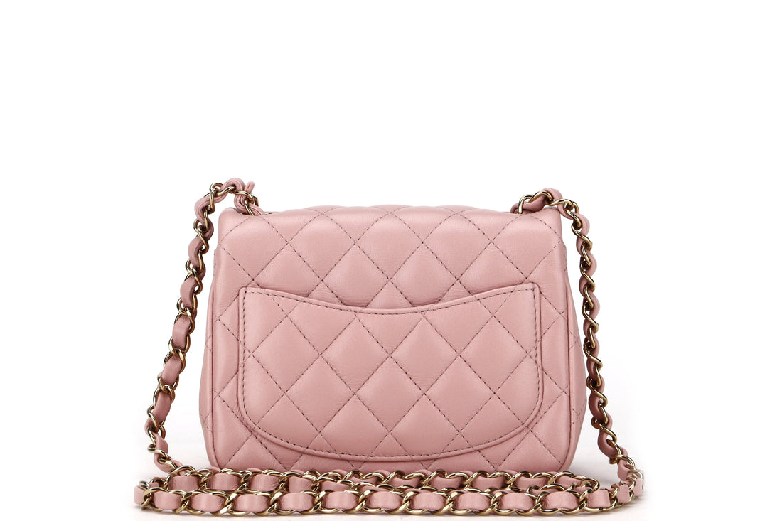 CHANEL CLASSIC MINI SQUARE (LPTUxxxx) POWDER PINK CALF LEATHER LIGHT GOLD HARDWARE, WITH DUST COVER & BOX - Bags