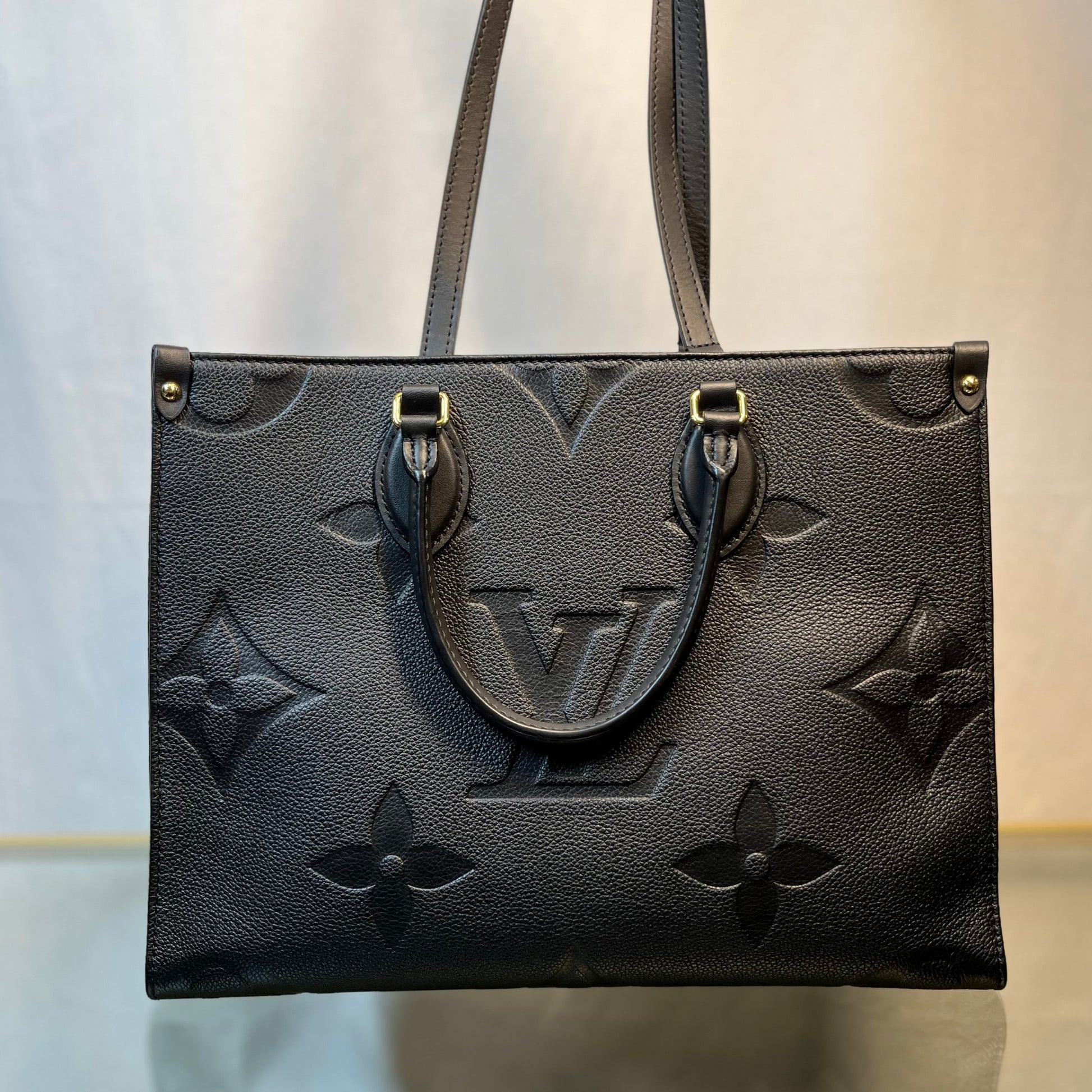 LOUIS VUITTON Onthego MM Black Empreinte Giant Monogram Tote Bag - Tote - 2