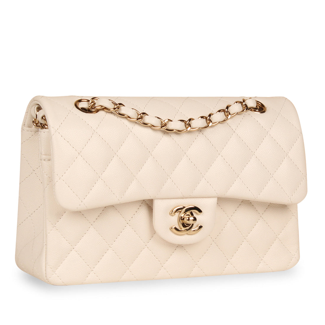 Classic Flap Bag - Small White Caviar - Shoulder Bags