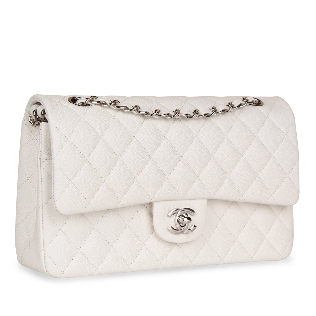 Classic Flap Bag - Small White Caviar - Shoulder Bags