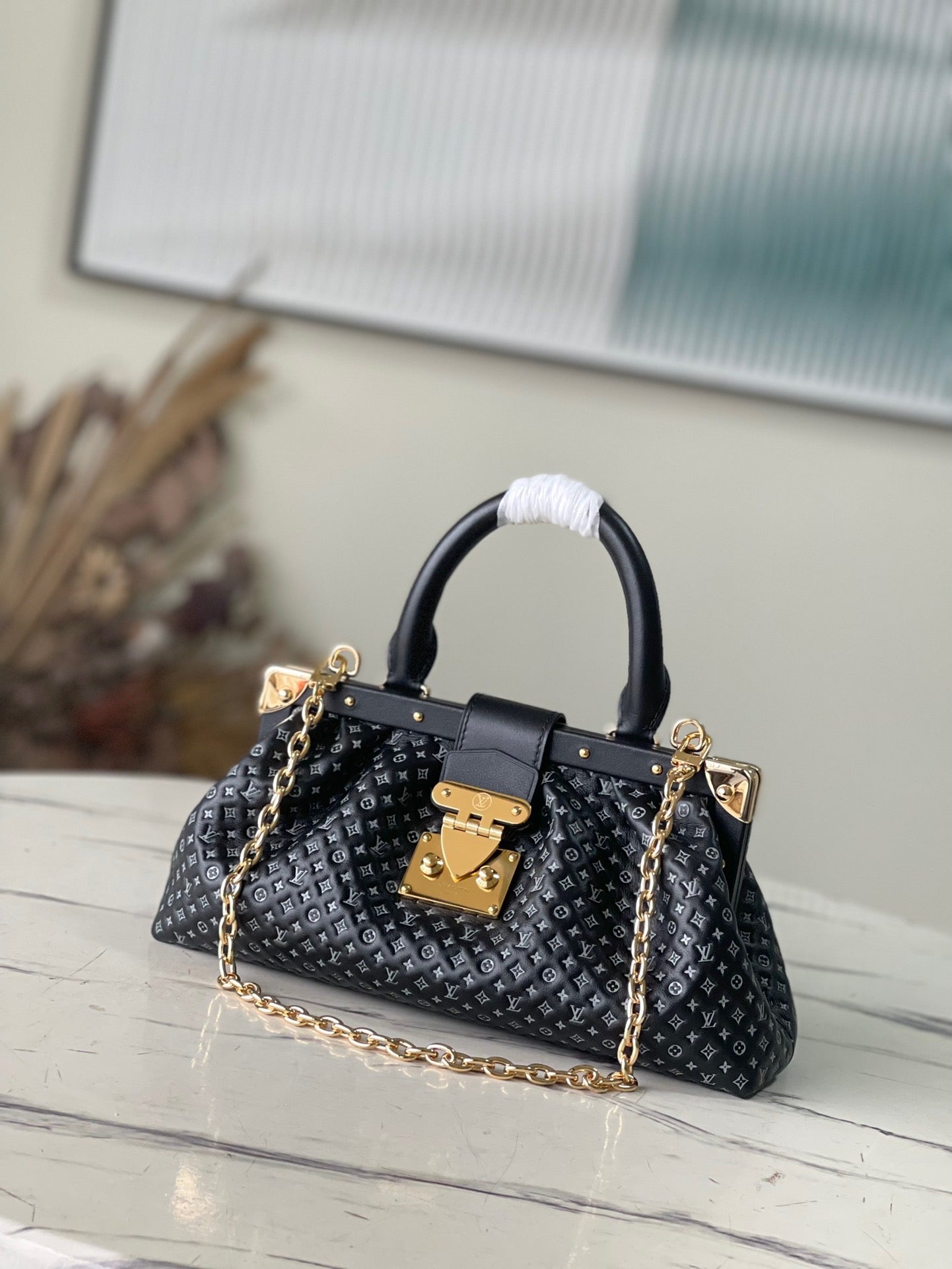 Black Monogram Clutch Leather Handbag for Women - 2