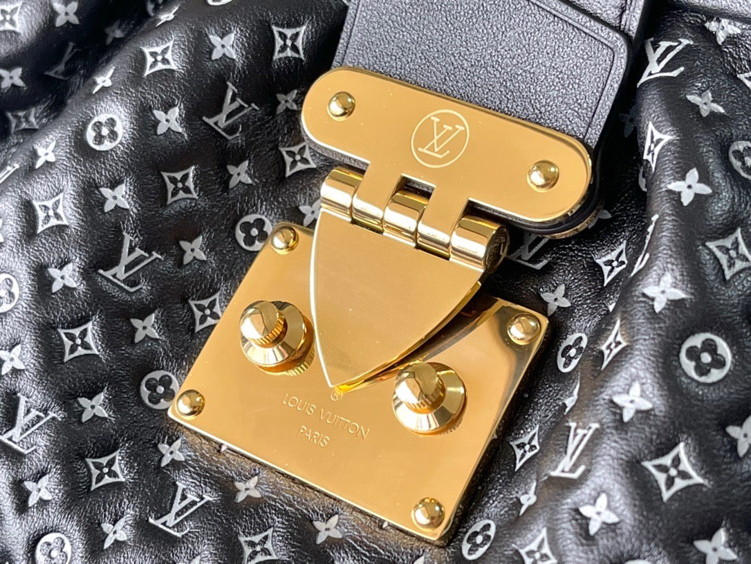 Black Monogram Clutch Leather Handbag for Women - 6