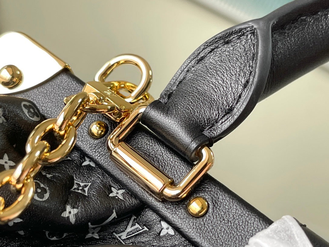 Black Monogram Clutch Leather Handbag for Women - 8