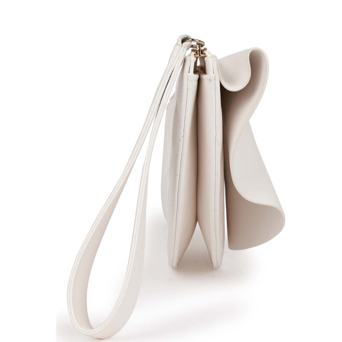 chl Ruffle Clutch with Wristlet White Lambskin Light Gold Hardware - Handbags, Wallets & Cases