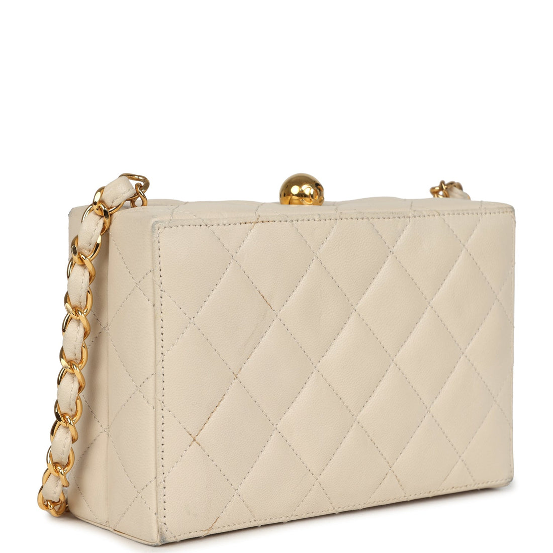 Vintage Chanel Box Clutch Bag Beige Lambskin Gold Hardware - Handbags