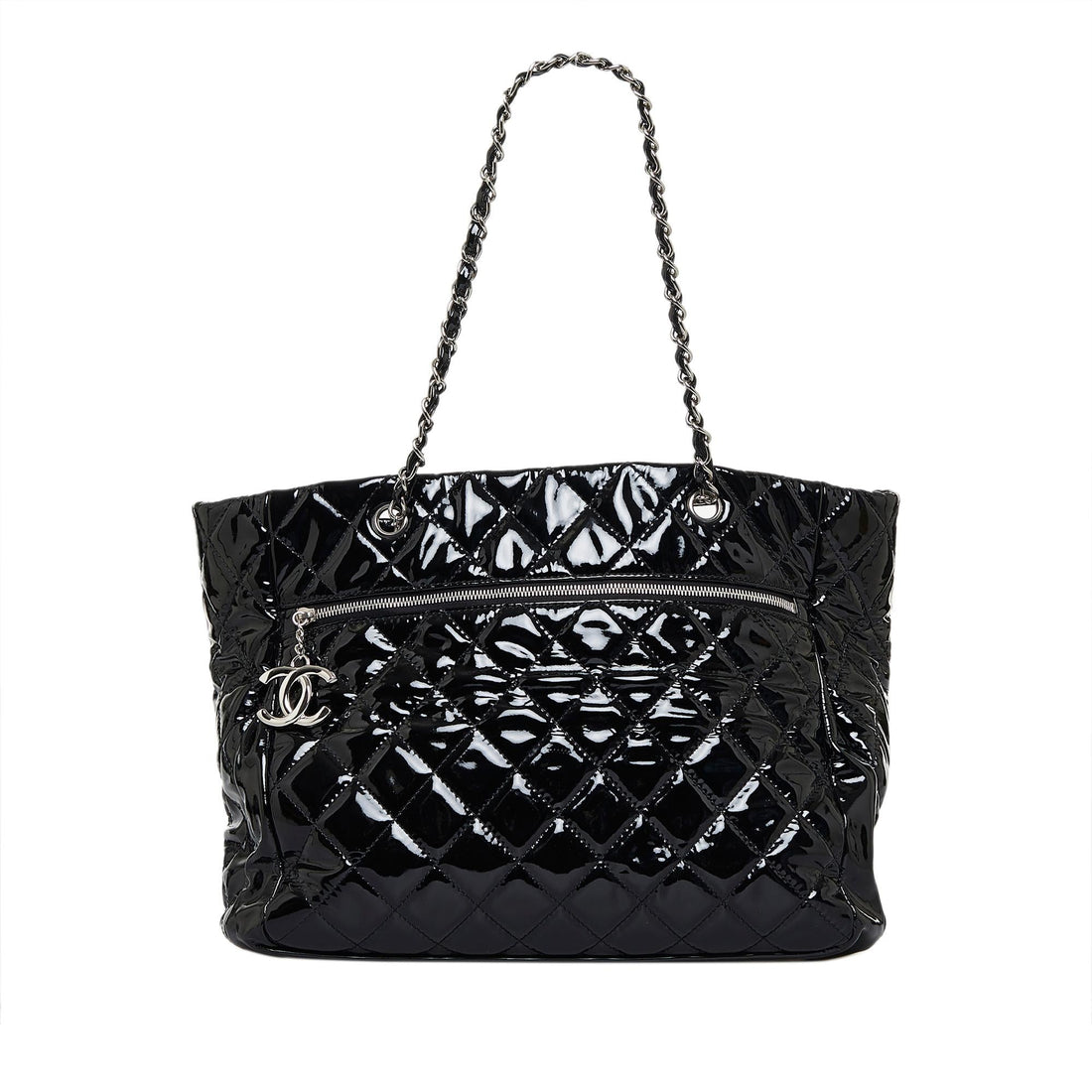 Chanel CC Charm Quilted Patent Leather Tote Bag (SHG-Ctv5c8) - Handbags