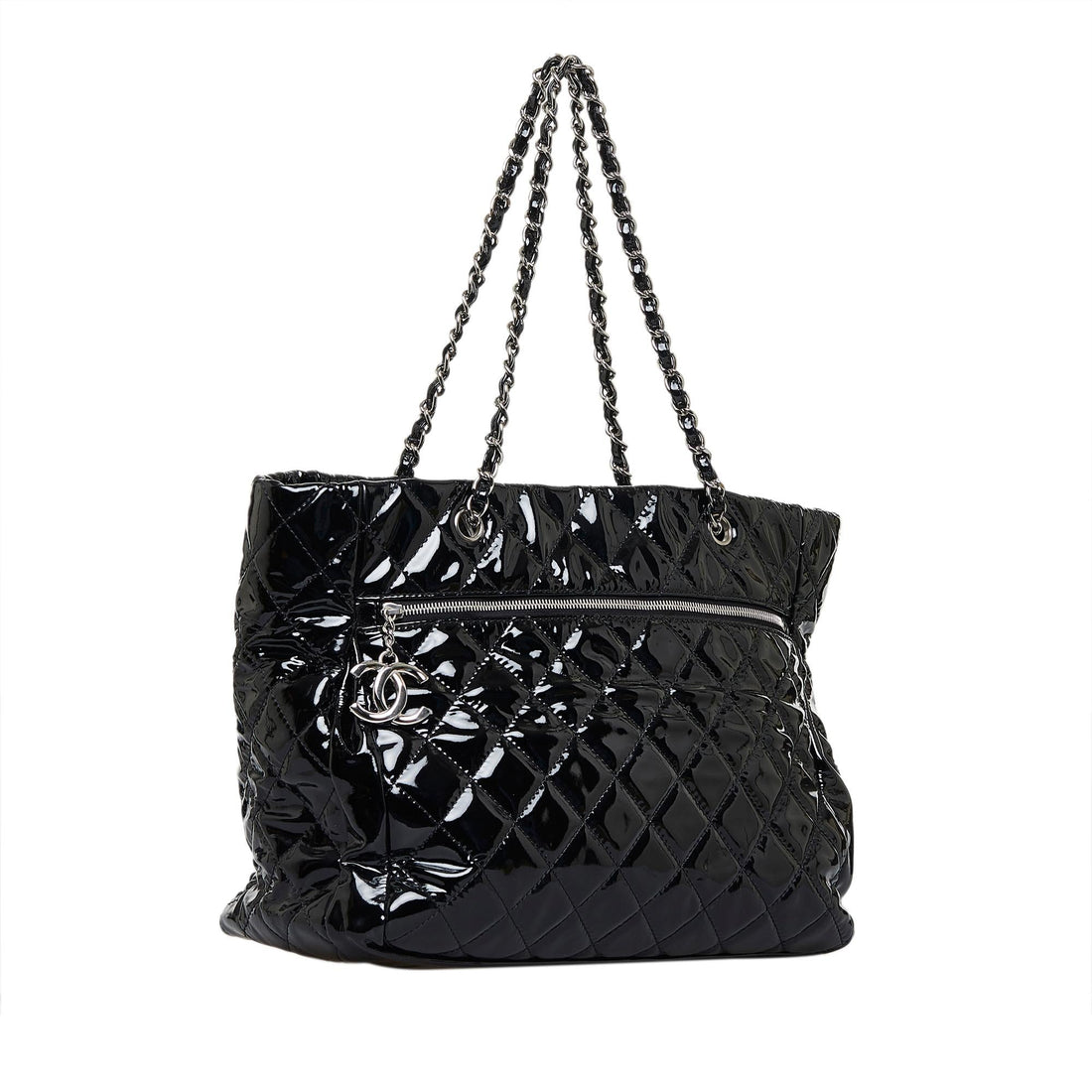Chanel CC Charm Quilted Patent Leather Tote Bag (SHG-Ctv5c8) - Handbags